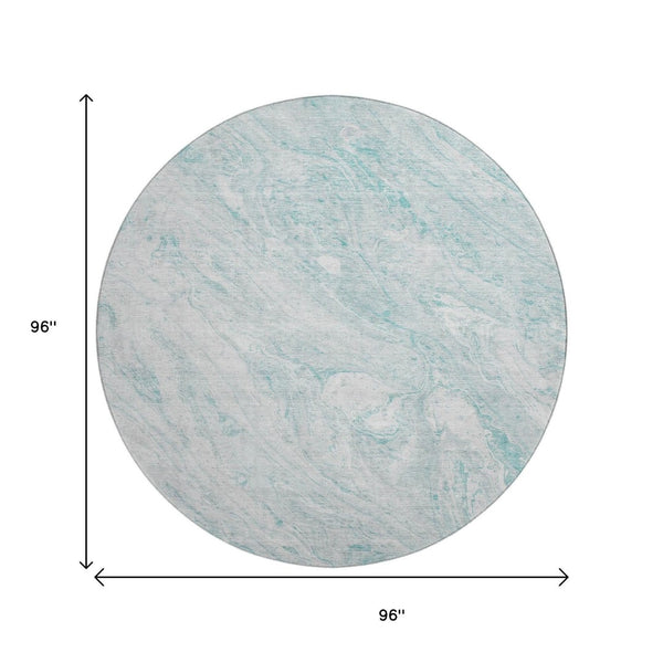 HomeRoots 8' Teal And Ivory Abstract Round Rug - Washable, UV-Protected, Durable for High-Traffic Areas! 653467