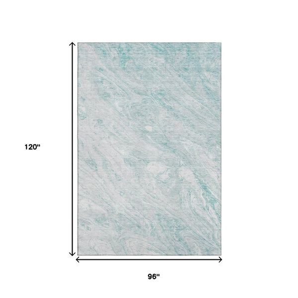 HomeRoots 8' X 10' Teal And Ivory Abstract Washable Area Rug - Durable, Stylish, UV-Protected for Modern Spaces 653468