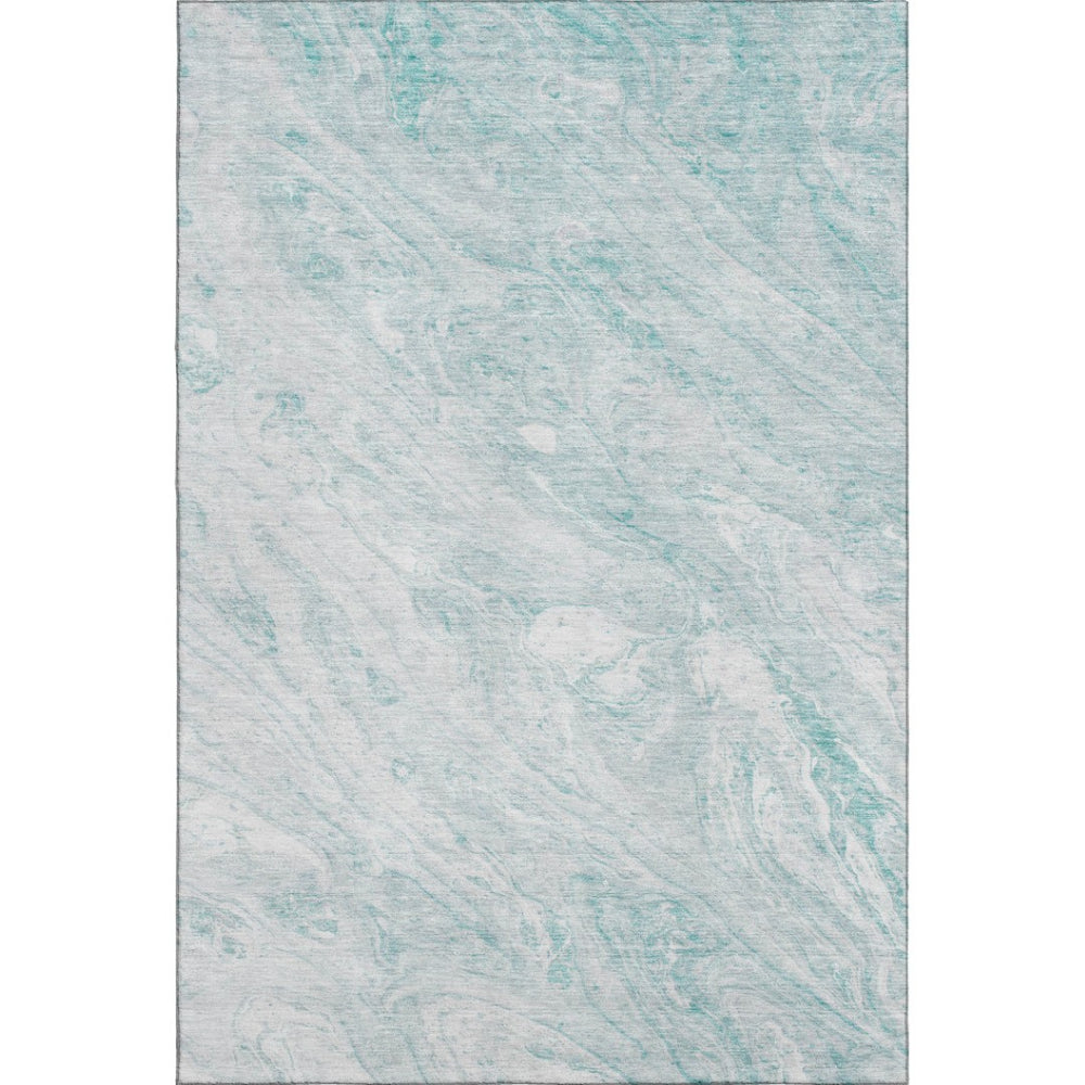 HomeRoots 9' X 12' Teal and Ivory Abstract Area Rug - Washable, UV-Protected, Durable Design for Families 653469
