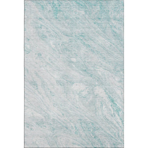 HomeRoots 9' X 12' Teal and Ivory Abstract Area Rug - Washable, UV-Protected, Durable Design for Families 653469