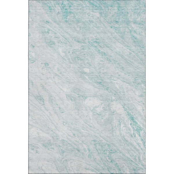 HomeRoots 9' X 12' Teal and Ivory Abstract Area Rug - Washable, UV-Protected, Durable Design for Families 653469