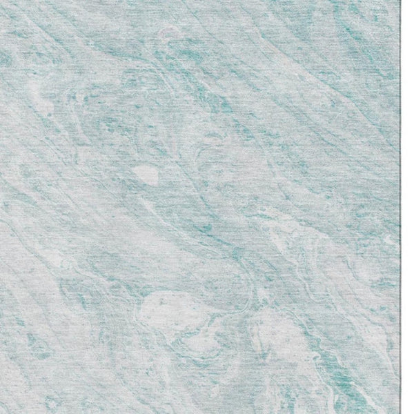 HomeRoots 9' X 12' Teal and Ivory Abstract Area Rug - Washable, UV-Protected, Durable Design for Families 653469