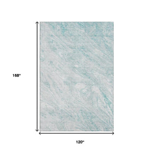 HomeRoots 10' Teal and Ivory Abstract Area Rug - Washable, UV Protected, Durable, and Stylish for High Traffic Rooms 653470
