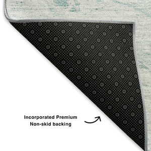 HomeRoots 10' Teal and Ivory Abstract Area Rug - Washable, UV Protected, Durable, and Stylish for High Traffic Rooms 653470