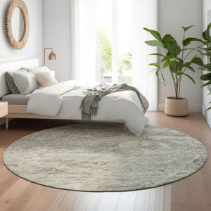 HomeRoots 8' Taupe and Ivory Abstract Washable Round Rug – Stylish, Durable, UV-Protected for Home & Patio 653473