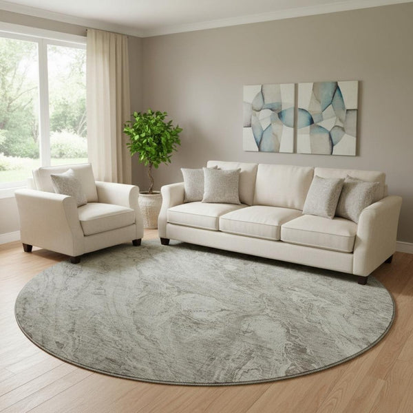 HomeRoots 8' Taupe and Ivory Abstract Washable Round Rug – Stylish, Durable, UV-Protected for Home & Patio 653473