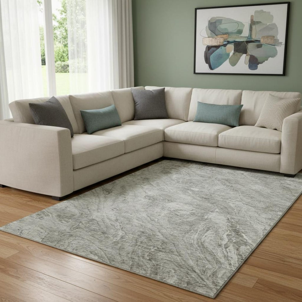 HomeRoots 8' X 10' Stylish Taupe and Ivory Abstract Washable Area Rug with UV Protection for Modern Spaces 653474