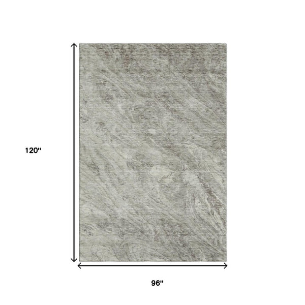 HomeRoots 8' X 10' Stylish Taupe and Ivory Abstract Washable Area Rug with UV Protection for Modern Spaces 653474