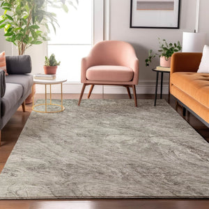 HomeRoots 9' X 12' Stylish Taupe & Ivory Abstract Washable Area Rug with UV Protection for High-Traffic Spaces 653475