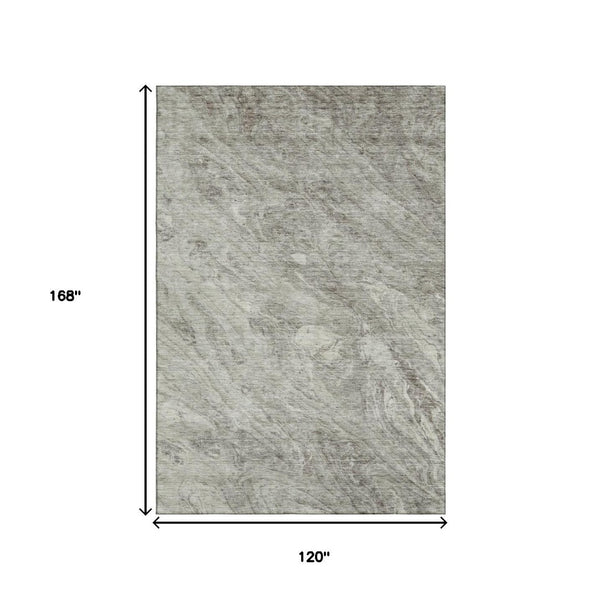 HomeRoots 10' X 14' Washable Taupe and Ivory Abstract Area Rug with UV Protection for Stylish Indoor/Outdoor Use 653476