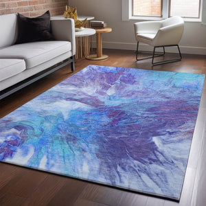 HomeRoots 8' X 10' Contemporary Abstract Washable Area Rug in Blue, Purple & Ivory – UV Resistant, Durable Design 653480
