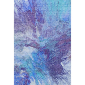 HomeRoots 8' X 10' Contemporary Abstract Washable Area Rug in Blue, Purple & Ivory – UV Resistant, Durable Design 653480