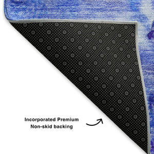 HomeRoots 8' X 10' Contemporary Abstract Washable Area Rug in Blue, Purple & Ivory – UV Resistant, Durable Design 653480