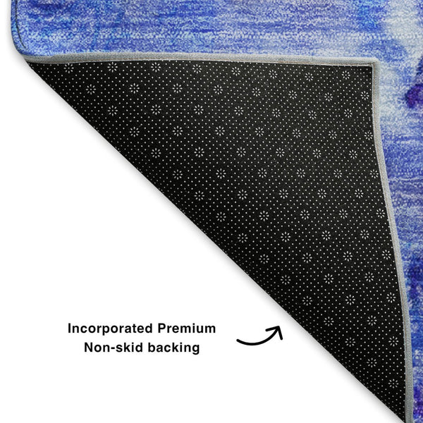 HomeRoots 8' X 10' Contemporary Abstract Washable Area Rug in Blue, Purple & Ivory – UV Resistant, Durable Design 653480