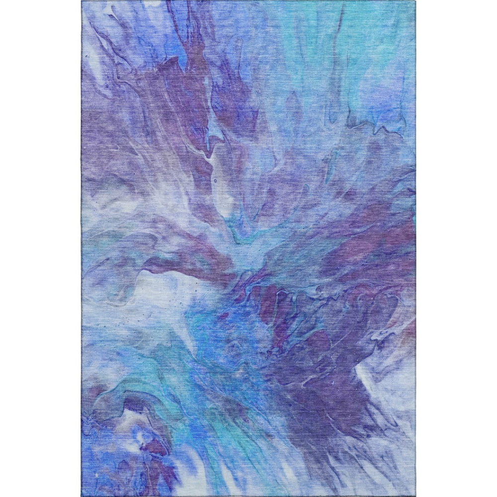 HomeRoots 10' X 14' Abstract Washable Area Rug in Blue, Purple & Ivory - UV Protected, Durable, Stylish Design 653482