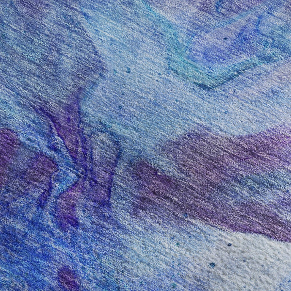 HomeRoots 10' X 14' Abstract Washable Area Rug in Blue, Purple & Ivory - UV Protected, Durable, Stylish Design 653482