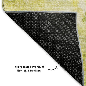 HomeRoots 5' X 8' Colorful Abstract Area Rug in Green, Peach & Yellow - Washable, UV-Protected & Durable Design 653484