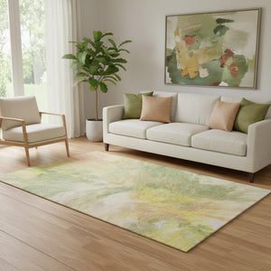 HomeRoots 5' X 8' Colorful Abstract Area Rug in Green, Peach & Yellow - Washable, UV-Protected & Durable Design 653484