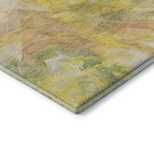 HomeRoots 8' Green Peach and Yellow Abstract Washable Round Rug - Durable, UV-Protected, Perfect for High-Traffic Areas 653485