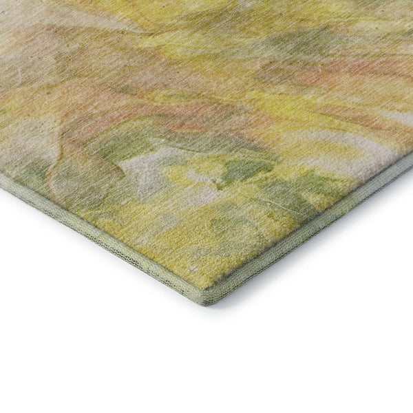 HomeRoots 8' Green Peach and Yellow Abstract Washable Round Rug - Durable, UV-Protected, Perfect for High-Traffic Areas 653485
