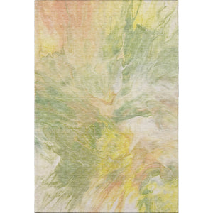 HomeRoots 8' X 10' Washable Area Rug in Green, Peach & Yellow - Durable, Stain-Resistant, UV Protected Design! 653486