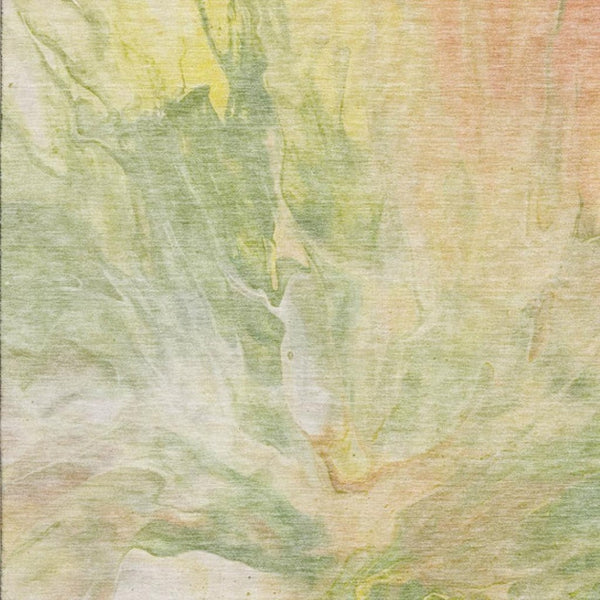HomeRoots 8' X 10' Washable Area Rug in Green, Peach & Yellow - Durable, Stain-Resistant, UV Protected Design! 653486