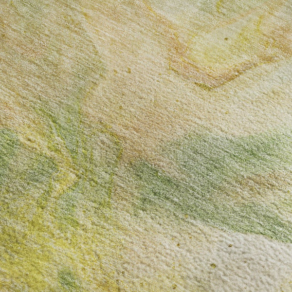 HomeRoots 9' X 12' Green Peach Yellow Abstract Area Rug - Washable, UV Protected, Soft & Durable for Homes 653487