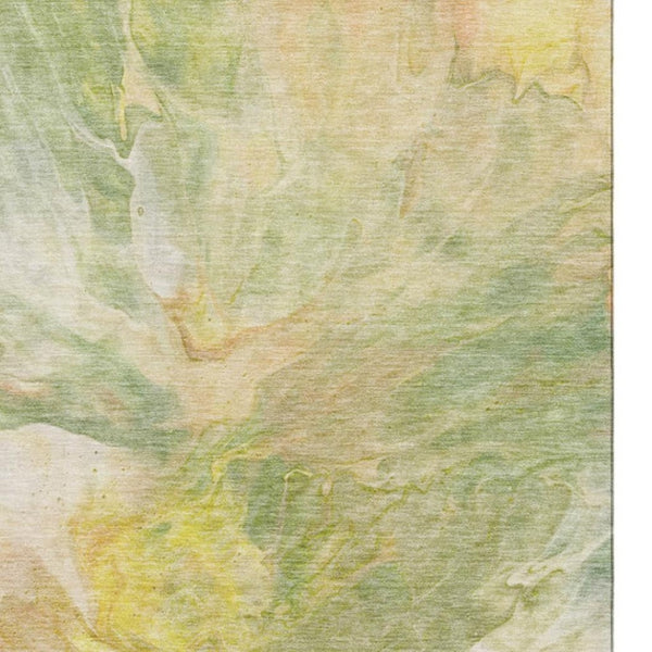 HomeRoots 10' X 14' Abstract Area Rug in Green, Peach & Yellow - Washable, UV-Protected, Durable, Stylish Design 653488