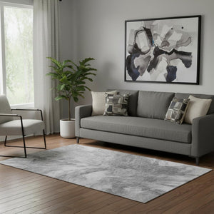 HomeRoots 5' X 8' Gray And Ivory Abstract Washable Area Rug - UV Protected, Stain Resistant, Durable Design for Homes 653490