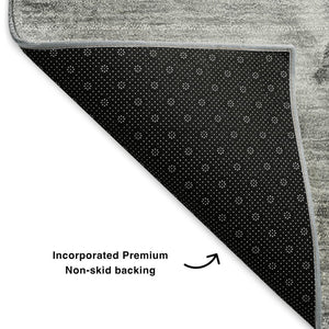 HomeRoots 5' X 8' Gray And Ivory Abstract Washable Area Rug - UV Protected, Stain Resistant, Durable Design for Homes 653490