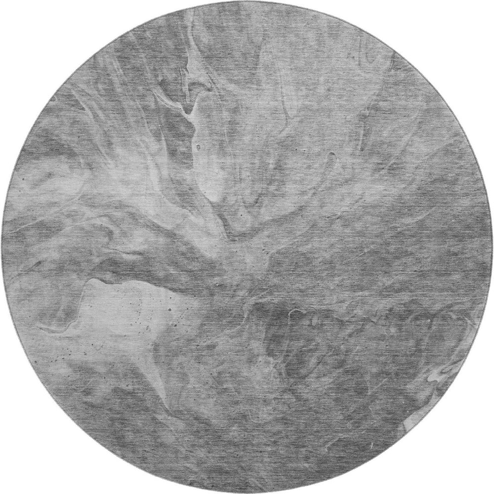 HomeRoots 8' Gray And Ivory Abstract Round Rug – Washable, UV Protected, Durable Design for Modern Spaces 653491