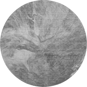 HomeRoots 8' Gray And Ivory Abstract Round Rug – Washable, UV Protected, Durable Design for Modern Spaces 653491