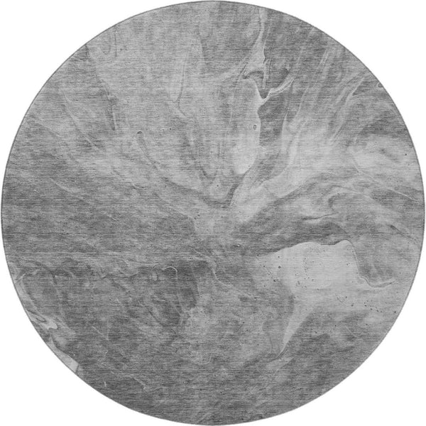 HomeRoots 8' Gray And Ivory Abstract Round Rug – Washable, UV Protected, Durable Design for Modern Spaces 653491