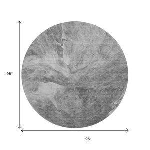 HomeRoots 8' Gray And Ivory Abstract Round Rug – Washable, UV Protected, Durable Design for Modern Spaces 653491