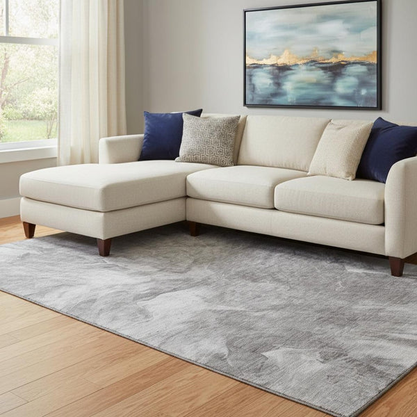 HomeRoots 8' X 10' Gray and Ivory Abstract Area Rug - Washable, Stain Resistant, UV Protected for Modern Spaces 653492