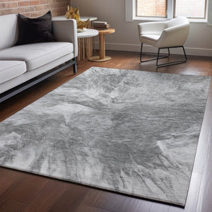 HomeRoots 8' X 10' Gray and Ivory Abstract Area Rug - Washable, Stain Resistant, UV Protected for Modern Spaces 653492