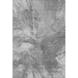 HomeRoots 8' X 10' Gray and Ivory Abstract Area Rug - Washable, Stain Resistant, UV Protected for Modern Spaces 653492