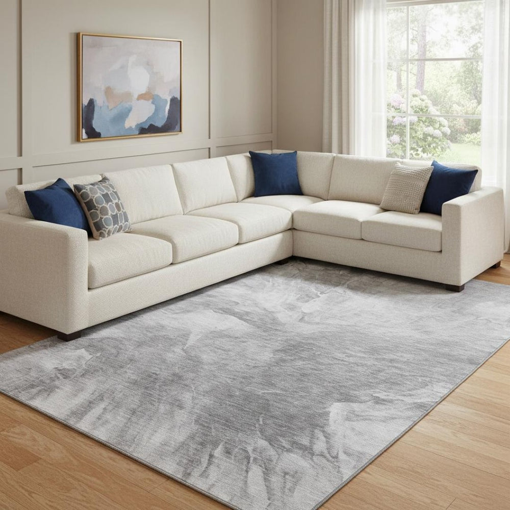 HomeRoots 9' X 12' Gray and Ivory Abstract Area Rug - Washable, Stain Resistant, UV Protected for Busy Homes 653493