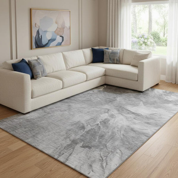 HomeRoots 10' Gray and Ivory Abstract Washable Area Rug - Durable, Stain-Resistant with UV Protection for Homes 653494
