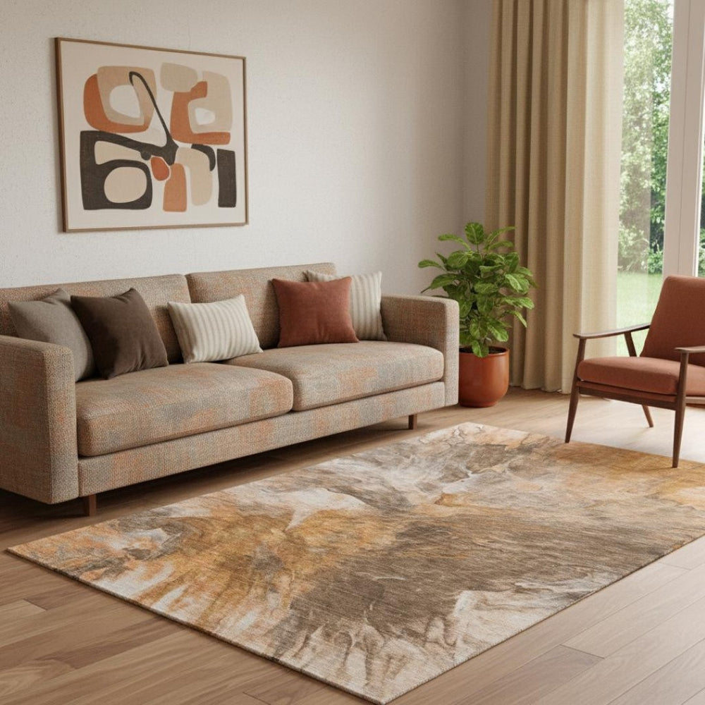 HomeRoots 5' X 8' Chili Red, Ivory & Copper Abstract Area Rug with UV Protection for Stylish, Active Homes 653496