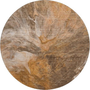 HomeRoots 8' Chili Red and Ivory Abstract Washable Round Rug with UV Protection for Modern Home Decor Style 653497