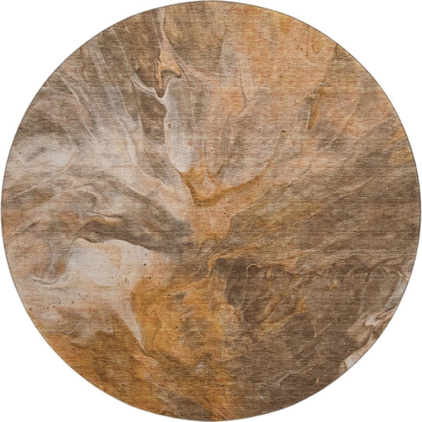 HomeRoots 8' Chili Red and Ivory Abstract Washable Round Rug with UV Protection for Modern Home Decor Style 653497