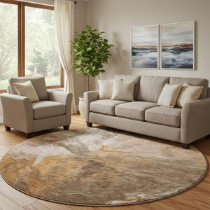 HomeRoots 8' Chili Red and Ivory Abstract Washable Round Rug with UV Protection for Modern Home Decor Style 653497