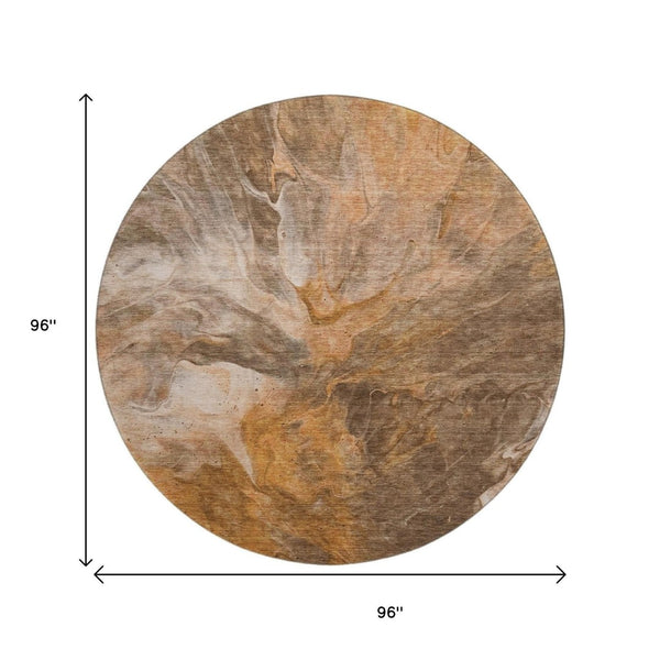 HomeRoots 8' Chili Red and Ivory Abstract Washable Round Rug with UV Protection for Modern Home Decor Style 653497