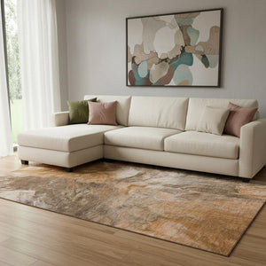 HomeRoots 8' X 10' Vibrant Chili Red Ivory Copper Abstract Washable Area Rug with UV Protection & Durability 653498