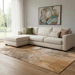 HomeRoots 8' X 10' Vibrant Chili Red Ivory Copper Abstract Washable Area Rug with UV Protection & Durability 653498
