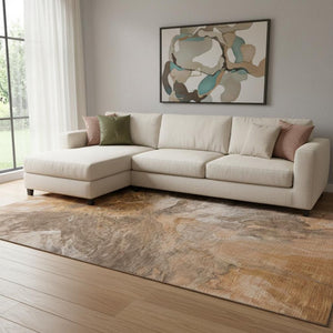 HomeRoots 9' X 12' Chili Red Ivory Copper Abstract Area Rug - Durable, Stain-Resistant, UV Protect Design Perfect for Homes 653499