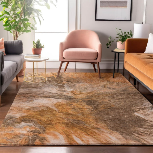 HomeRoots 9' X 12' Chili Red Ivory Copper Abstract Area Rug - Durable, Stain-Resistant, UV Protect Design Perfect for Homes 653499
