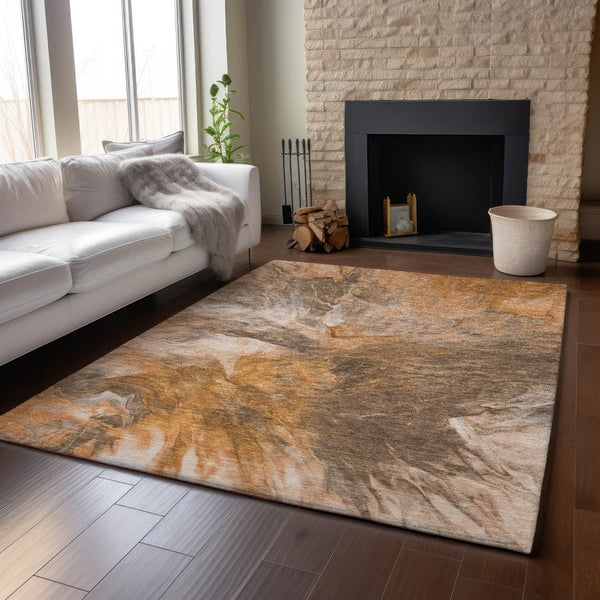 HomeRoots 9' X 12' Chili Red Ivory Copper Abstract Area Rug - Durable, Stain-Resistant, UV Protect Design Perfect for Homes 653499