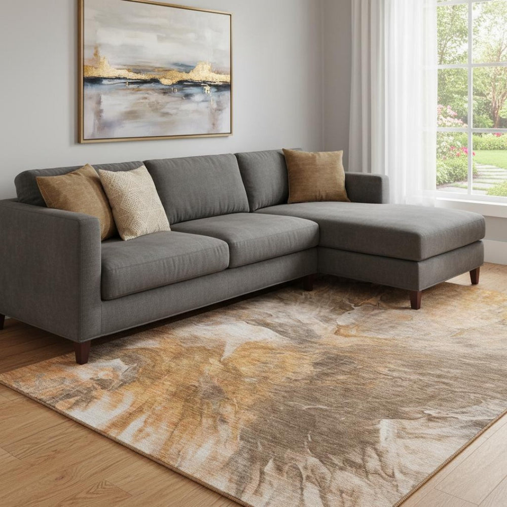 HomeRoots 10' X 14' Chili Red Ivory Copper Abstract Washable Area Rug - Durable, UV-Protected, Family-Friendly! 653500